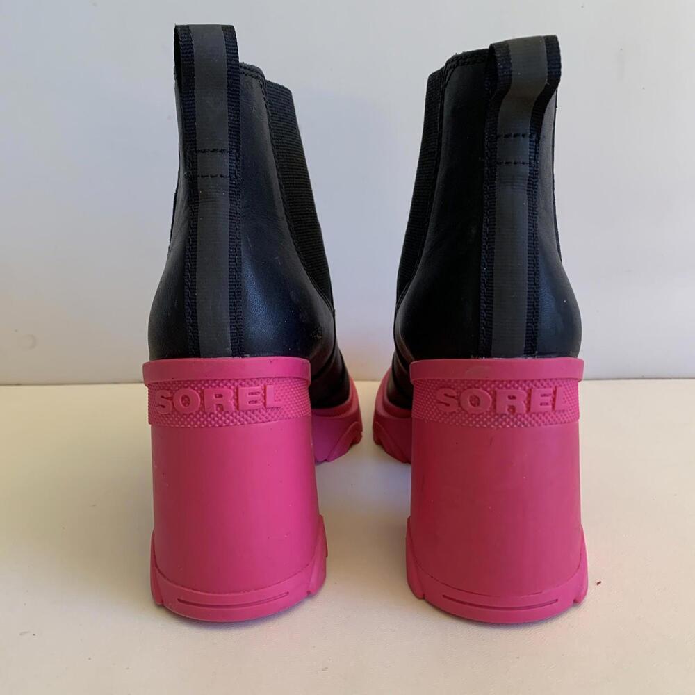 Sorel Women's Black Pink Brex Chelsea Ankle Bootie Boots US SZ 9 Chunky Platform - Picture 7 of 12